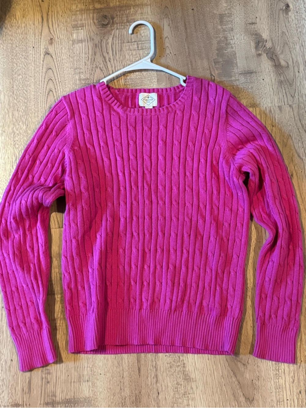 St. John’s Bay Pink Cable Knit Crewneck Sweater Large Cotton